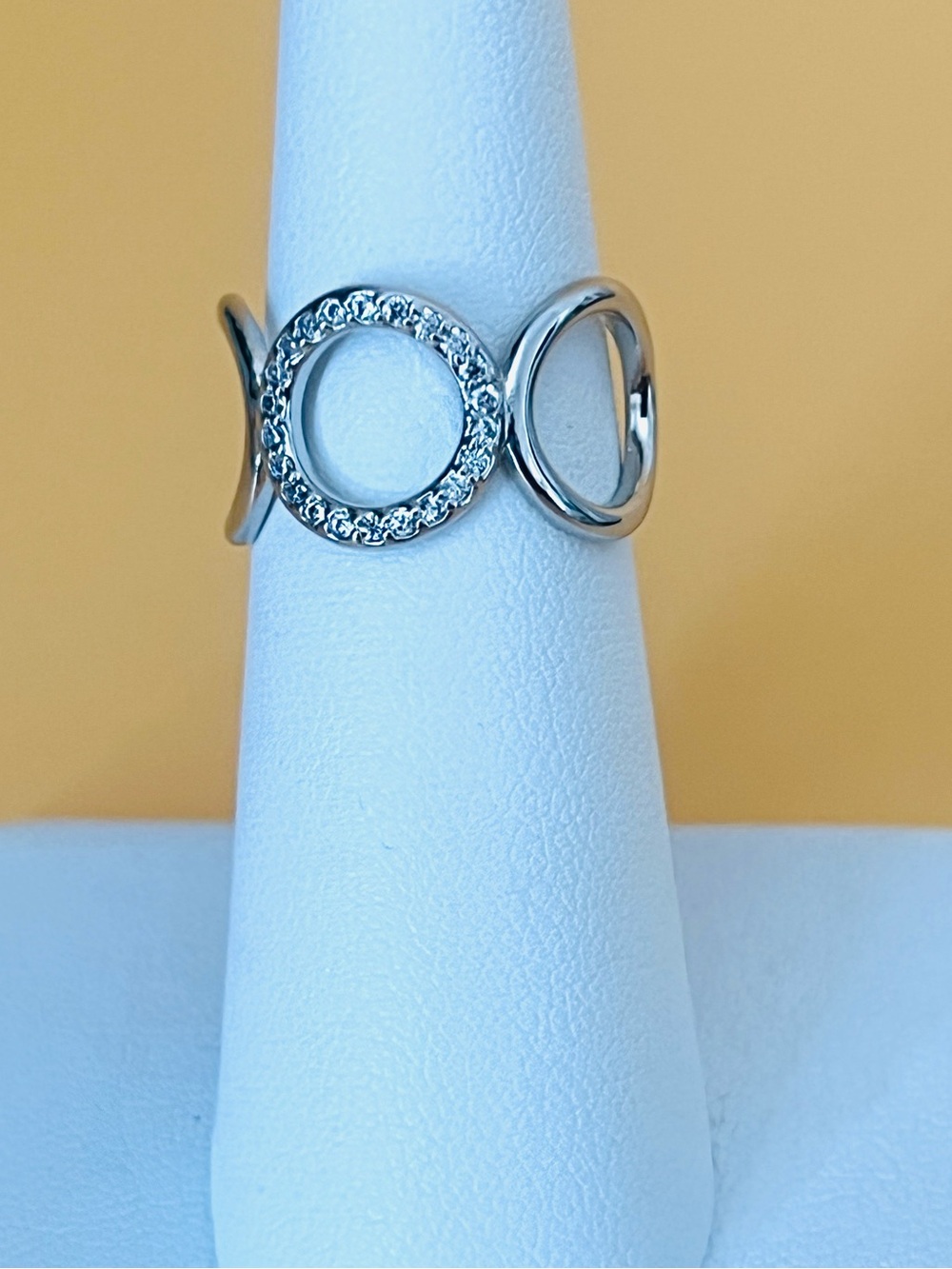 Adjustable Silver Ring with Crystal Accents